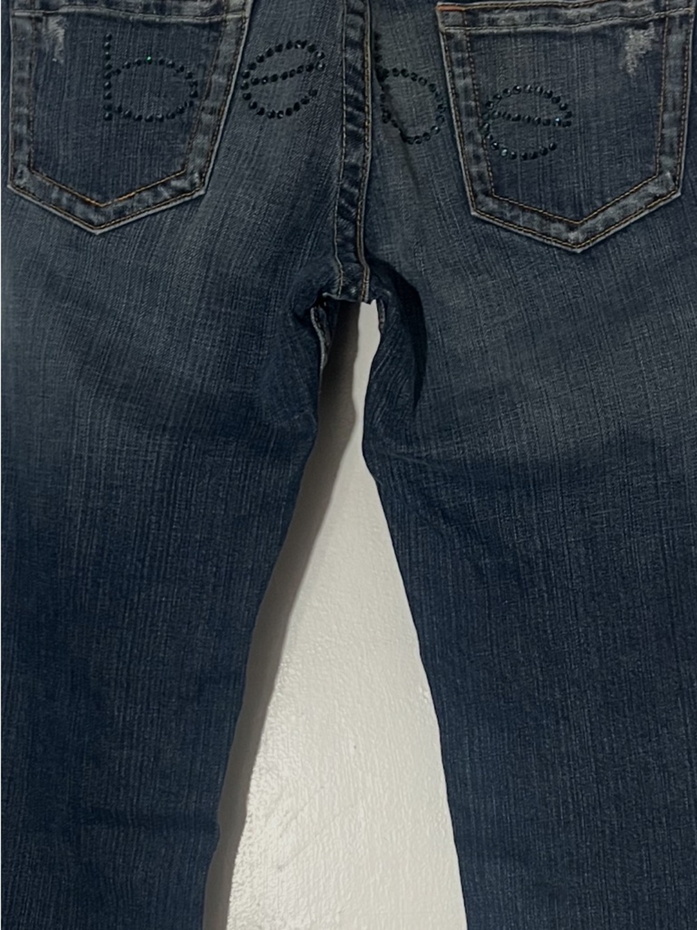 bebe Dark Blue Straight bootleg Jeans with Studded Back Logo